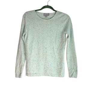 Pure Collection 100% Cashmere Sweater Womens US 4 Green Confetti Speckled Luxury